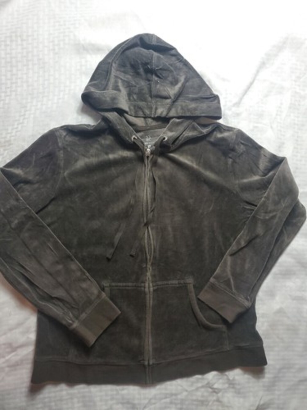 New York & Co Womens Velour Jacket large chocolate brown Hooded Zip Up Athletic